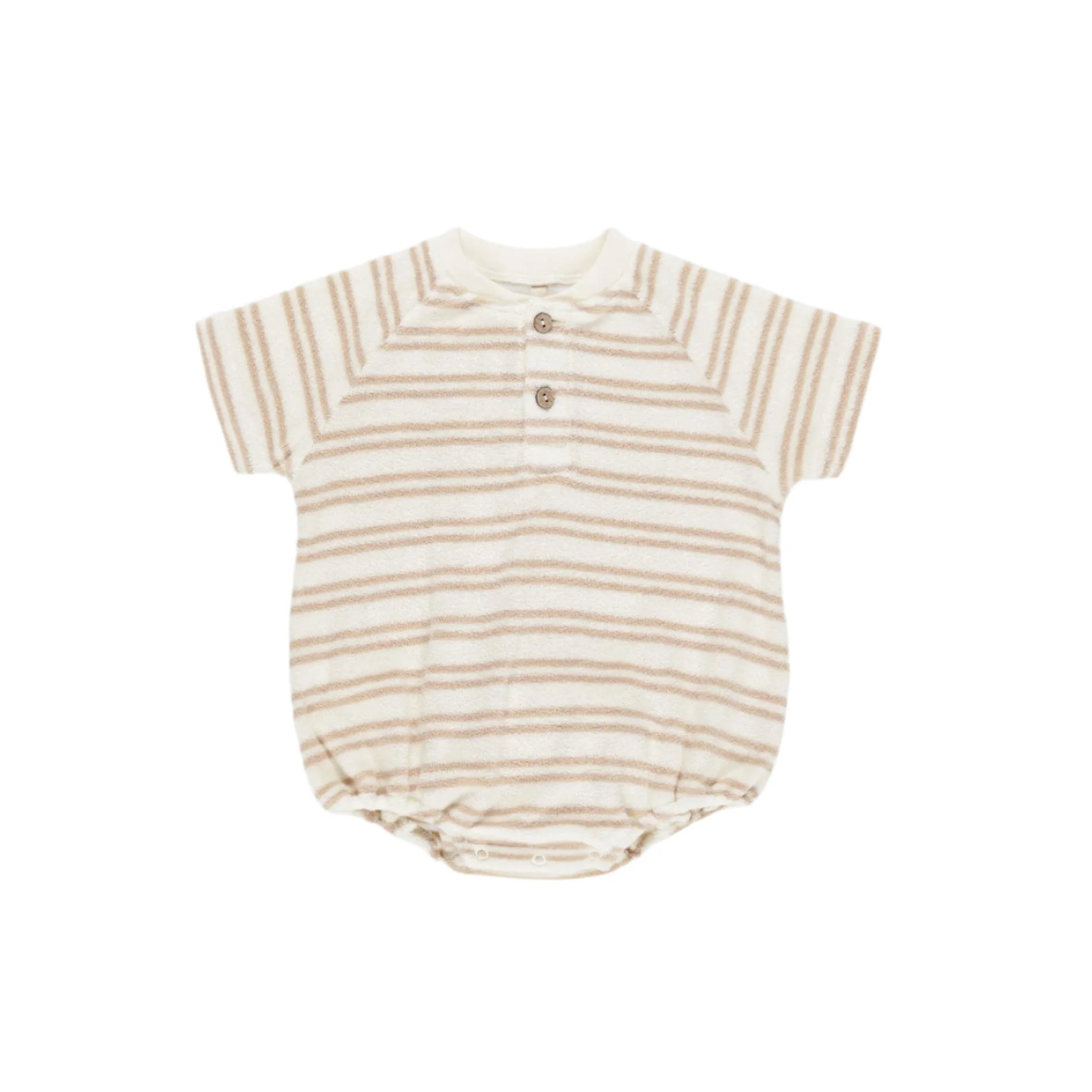 Terry Henley Romper - Oat Stripe