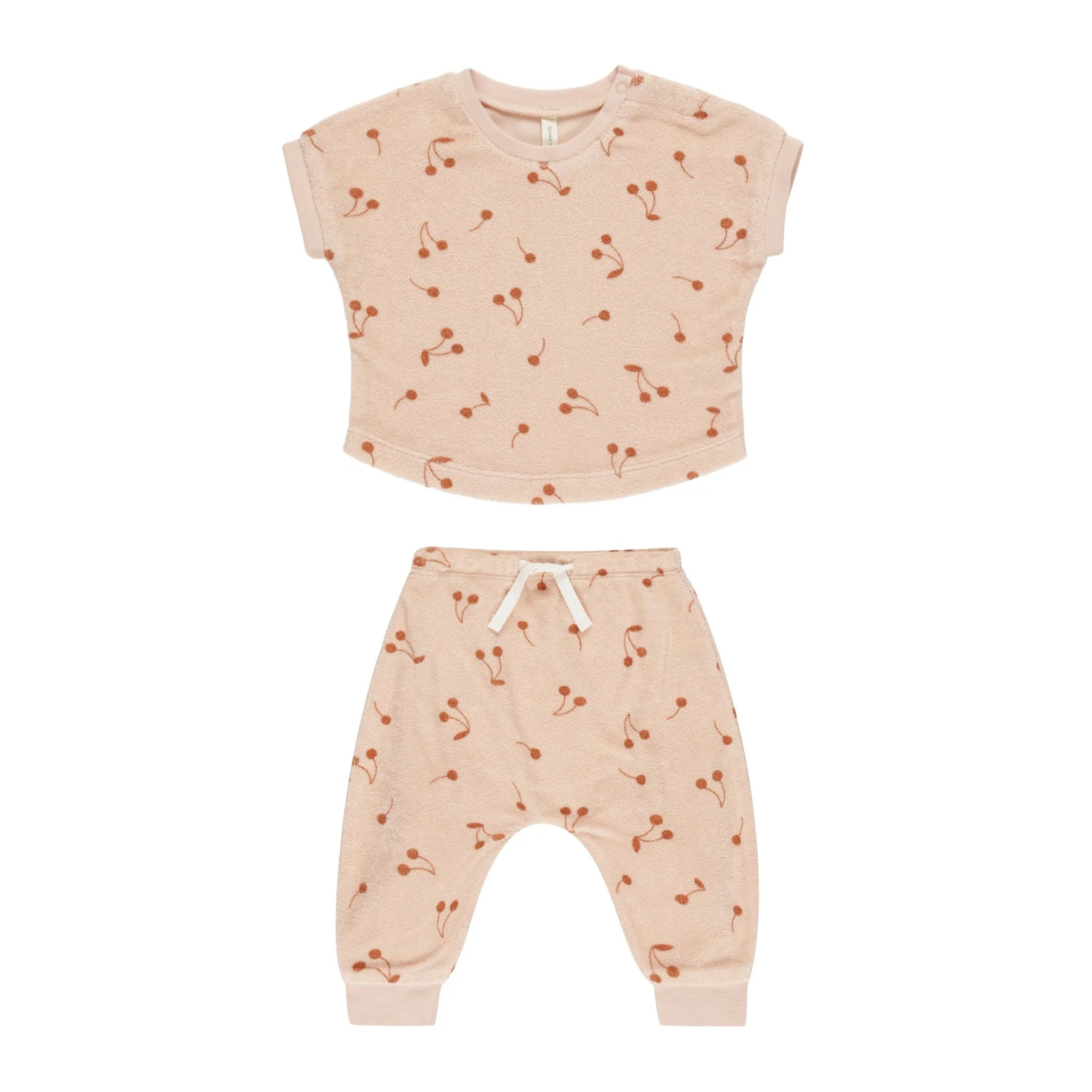 Terry Tee + Pant Set - Cherries