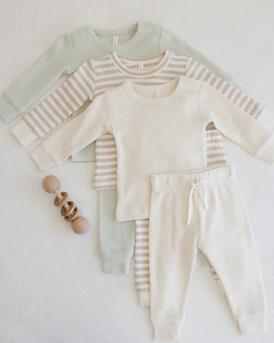 Waffle Top + Pant Set - Oat Stripe - Image 2