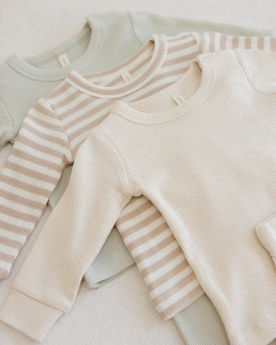 Waffle Top + Pant Set - Oat Stripe - Image 3