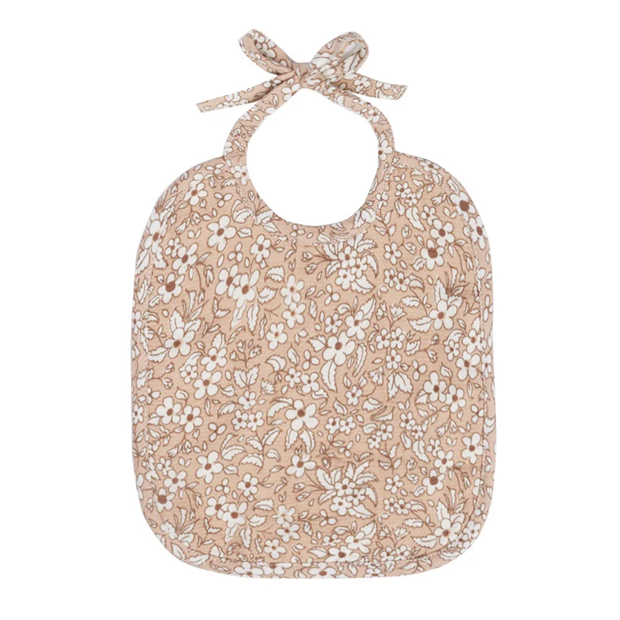 Quincy Mae Woven Tie Bib | Apricot Floral