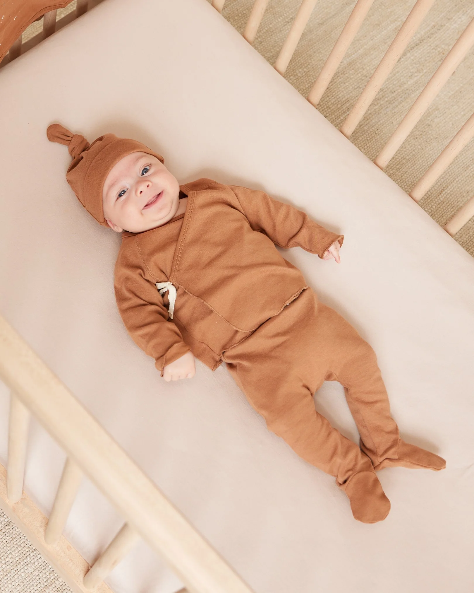 Quincy Mae Wrap Top + Footed Pant Set - Cinnamon - Image 2