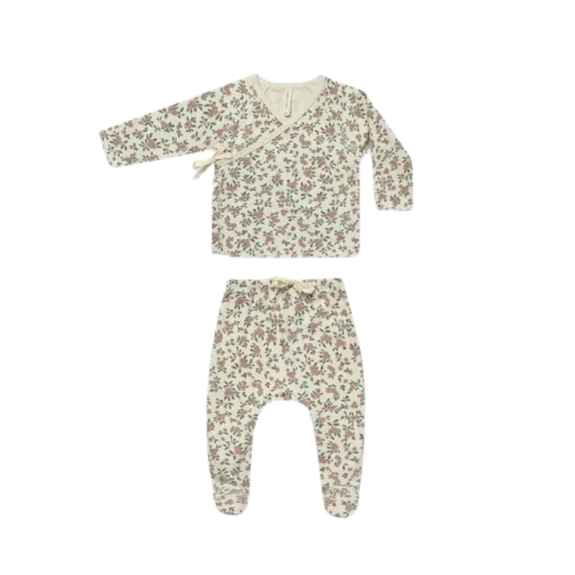 Quincy Mae Wrap Top + Footed Pant Set - Meadow