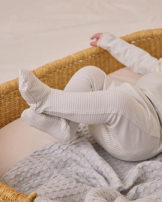 Wrap Top + Footed Pant Set - Sky Micro Stripe - Image 3