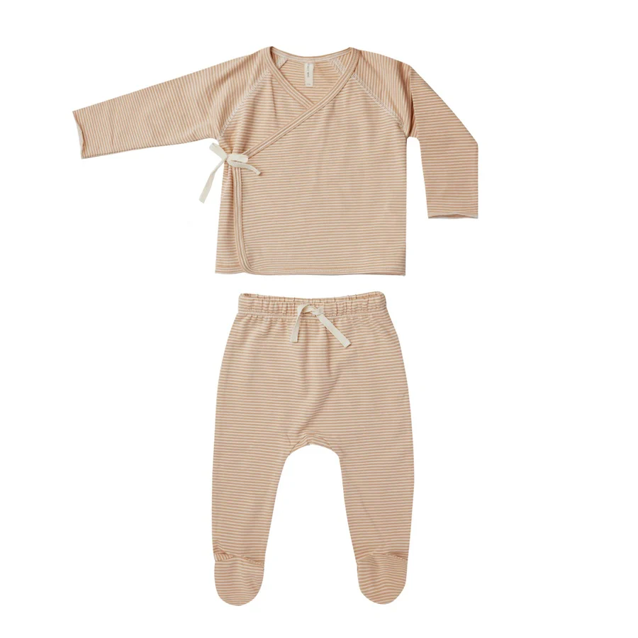 Quincy Mae Wrap Top + Pant Set | Apricot Stripe