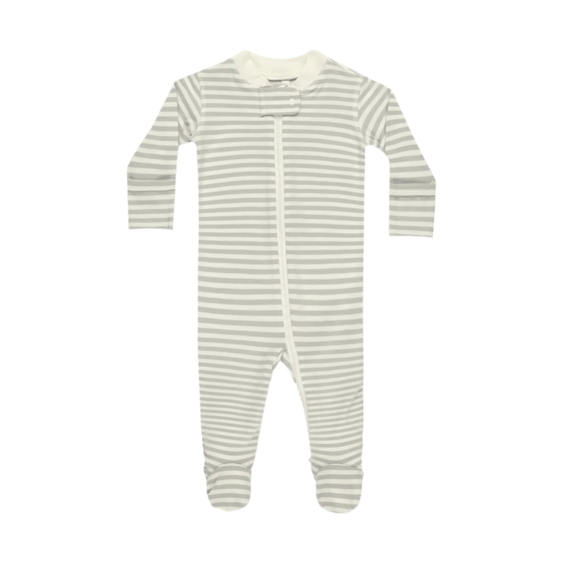 Zip Long Sleeve Sleeper Footie - Sage Stripe