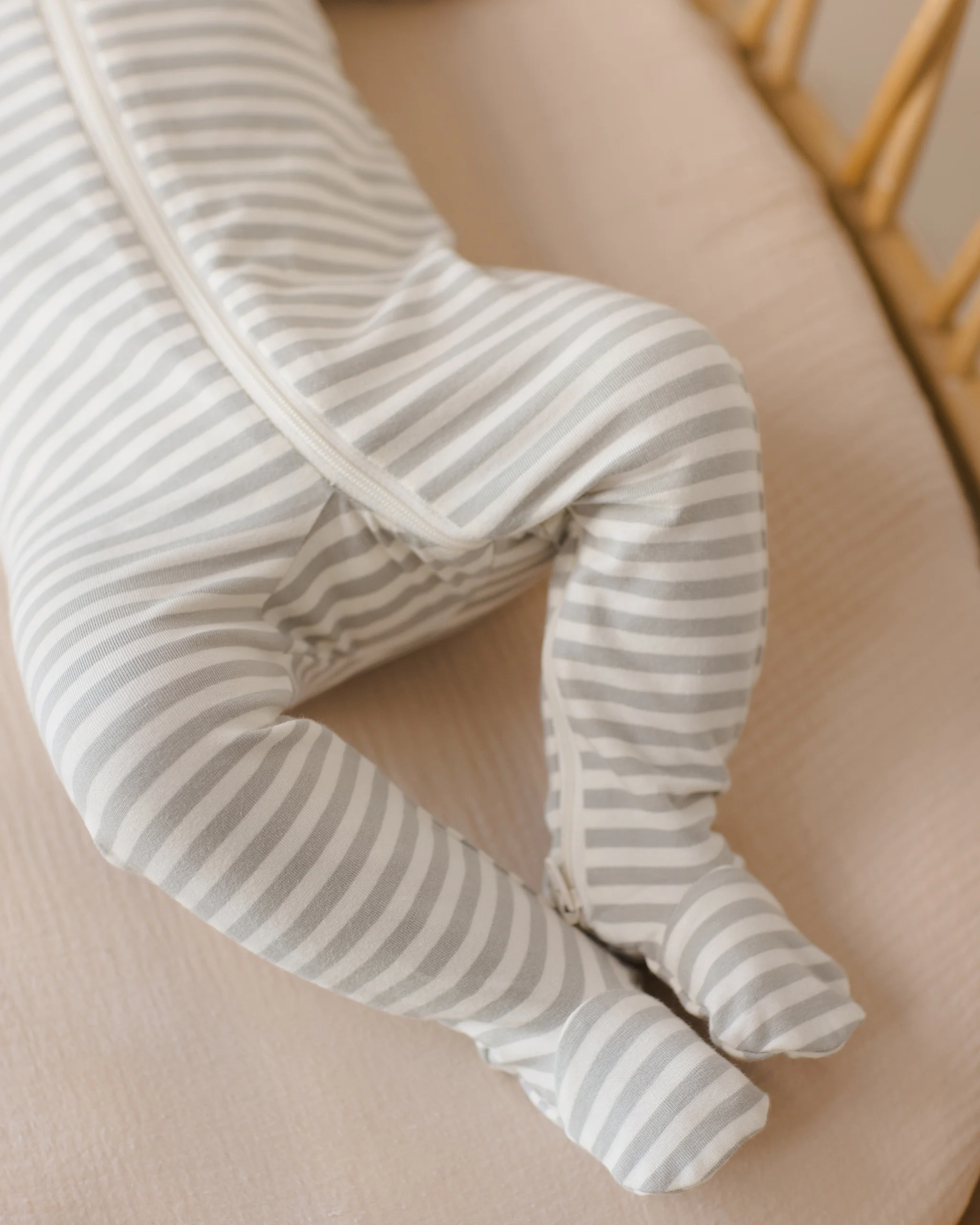 Zip Long Sleeve Sleeper Footie - Sage Stripe - Image 3