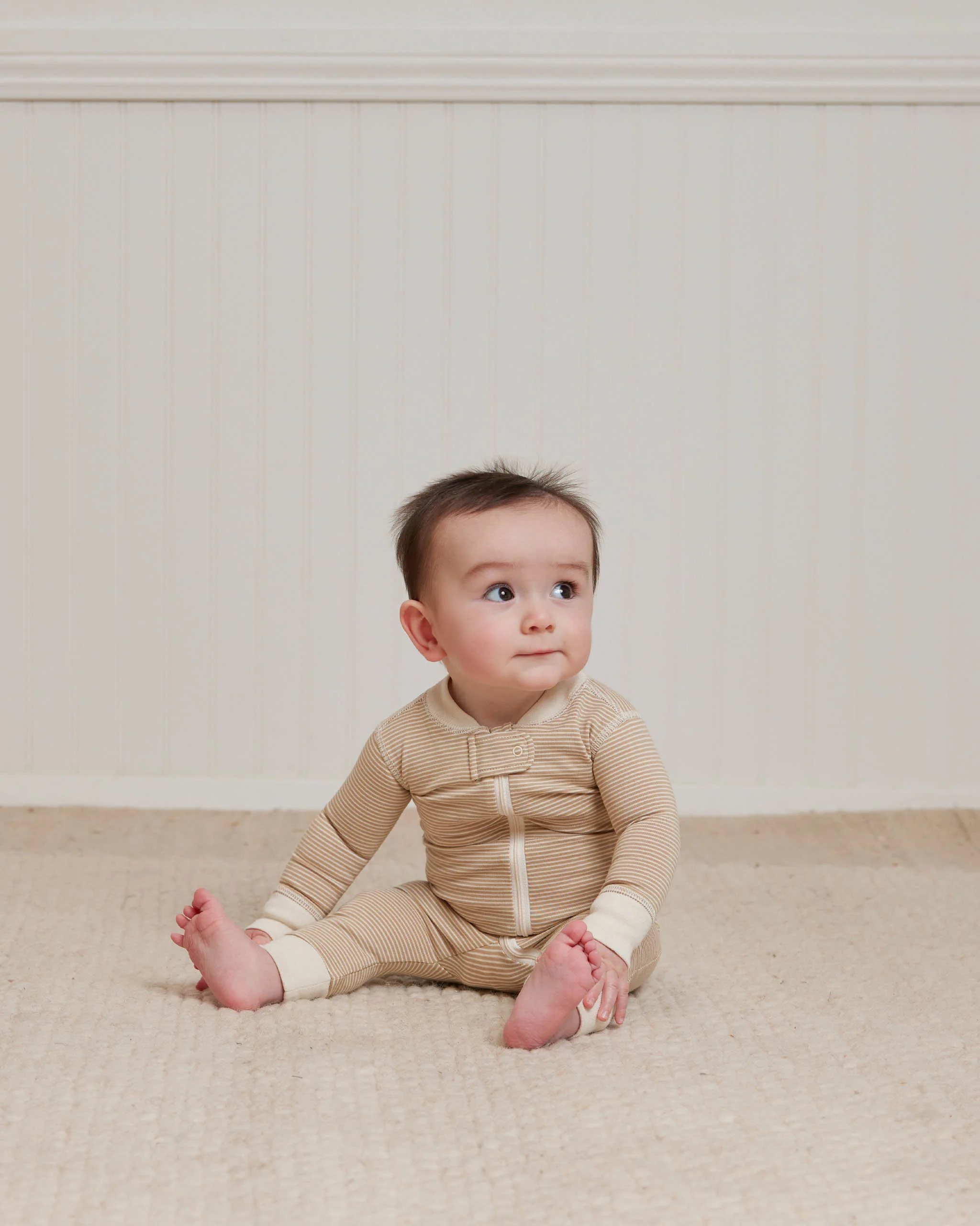 Zip Longsleeve Sleeper - Latte Micro Stripe - Image 2
