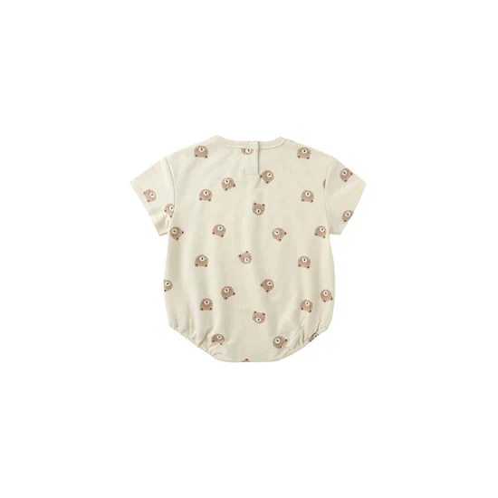 Relaxed Short Sleeve Bubble Romper - Brown Bear - Image 2