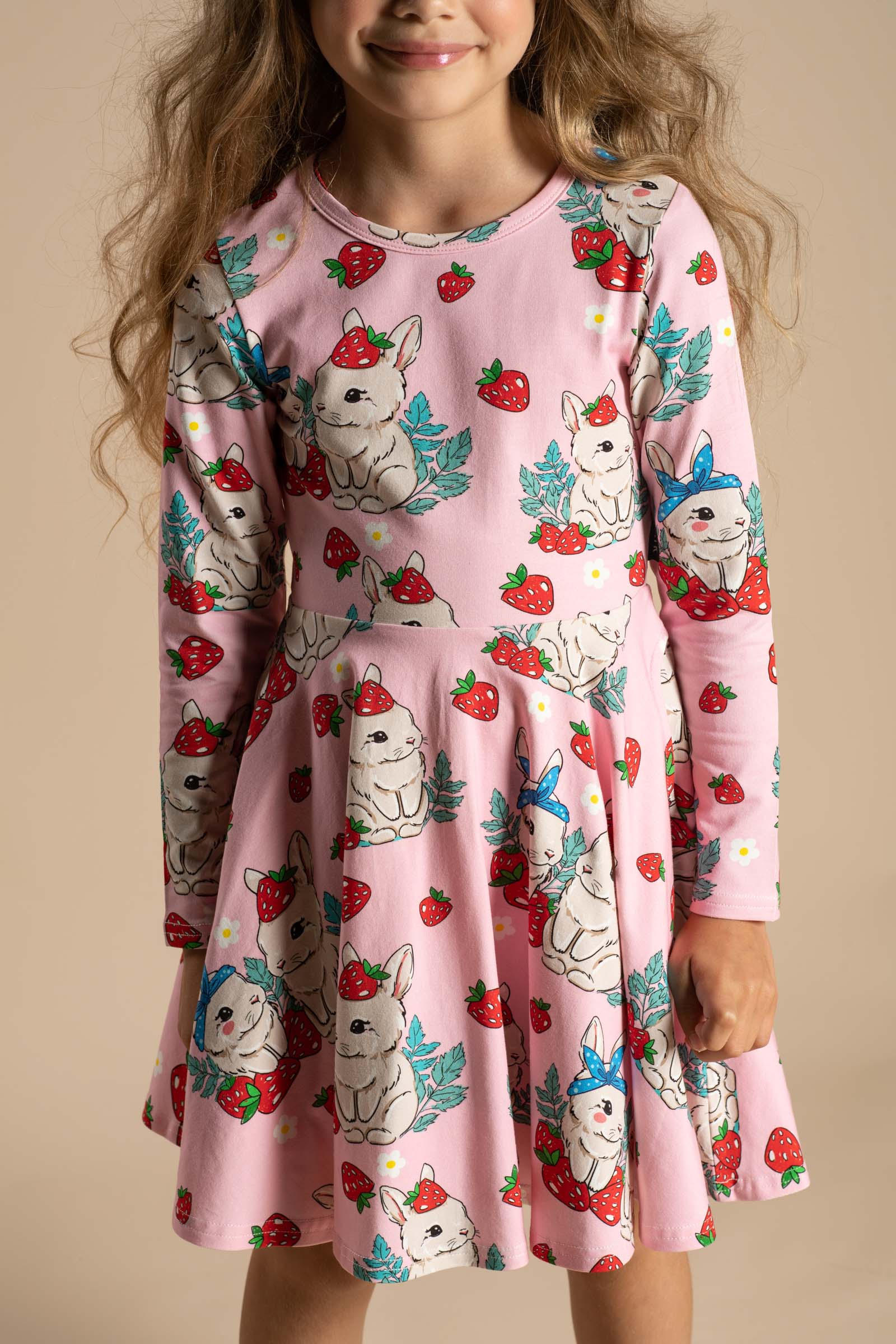 Rock Your Baby Berry Bunny Long Sleeve Waisted Dress - Image 2