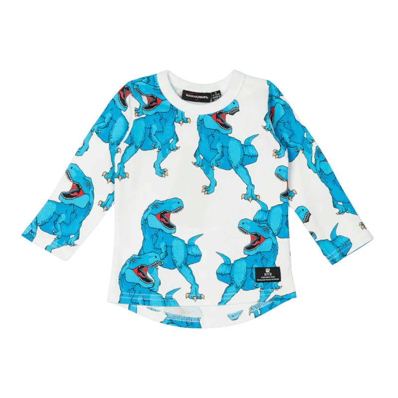 Rock Your Baby Blue Rex Roar Baby Long Sleeve T-Shirt