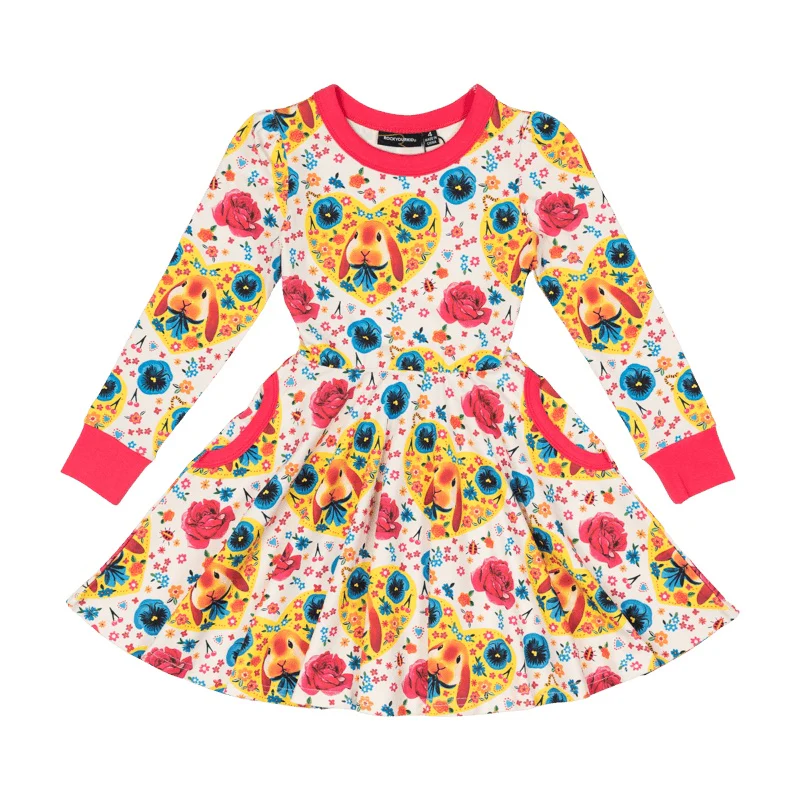 Rock Your Baby Bunny Heart Long Sleeve Waisted Dress