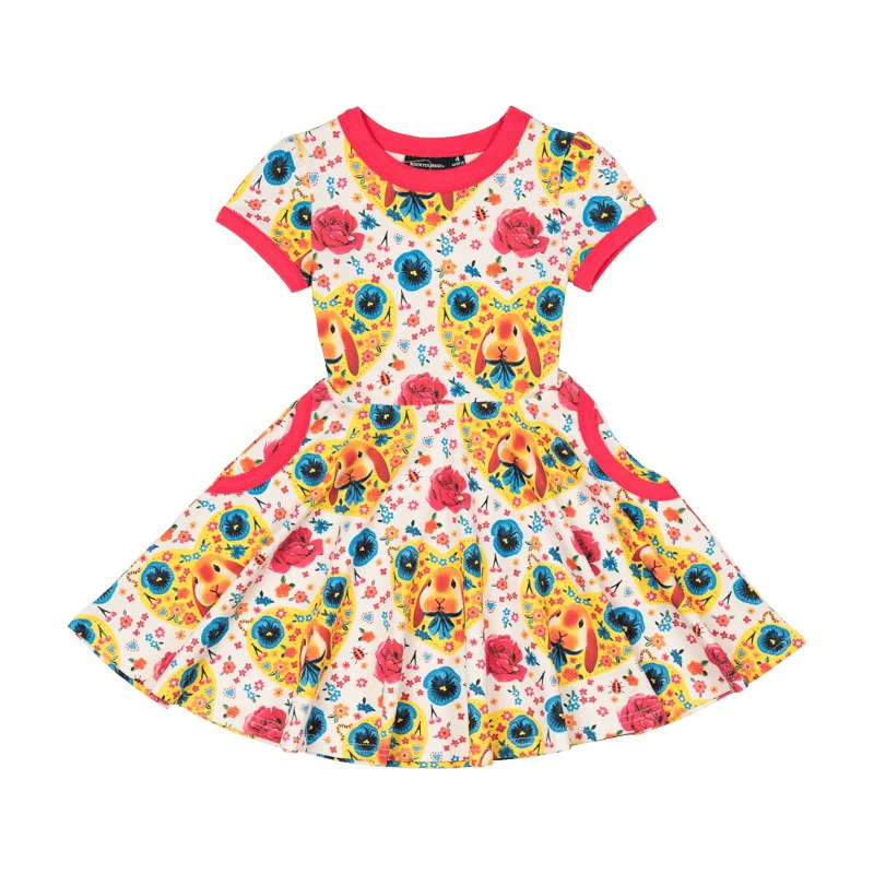 Rock Your Baby Bunny Heart Short Sleeve Ringer Waisted Dress