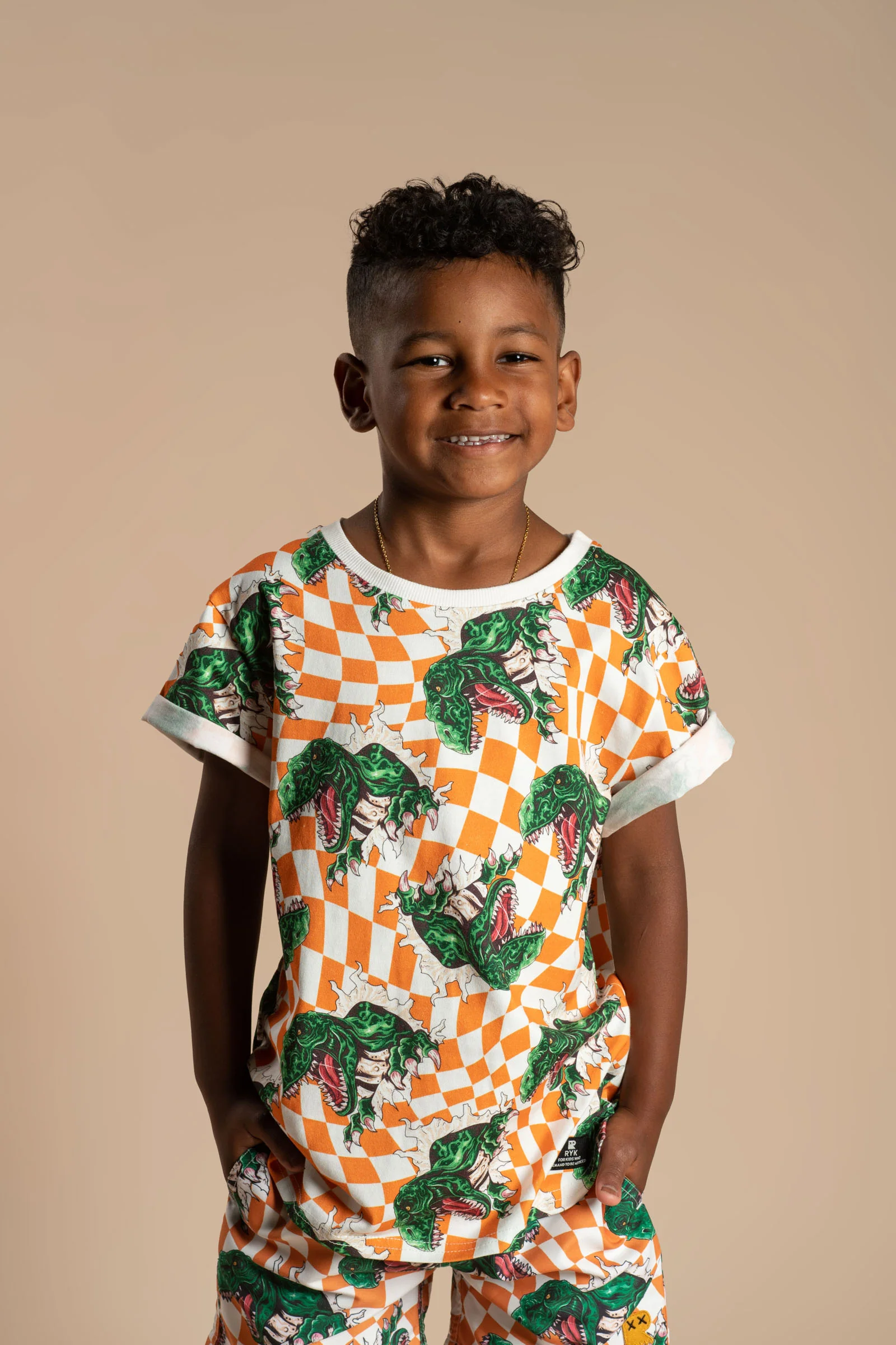 Rock Your Baby Checkers Dino Boxy Fit T-Shirt - Image 2