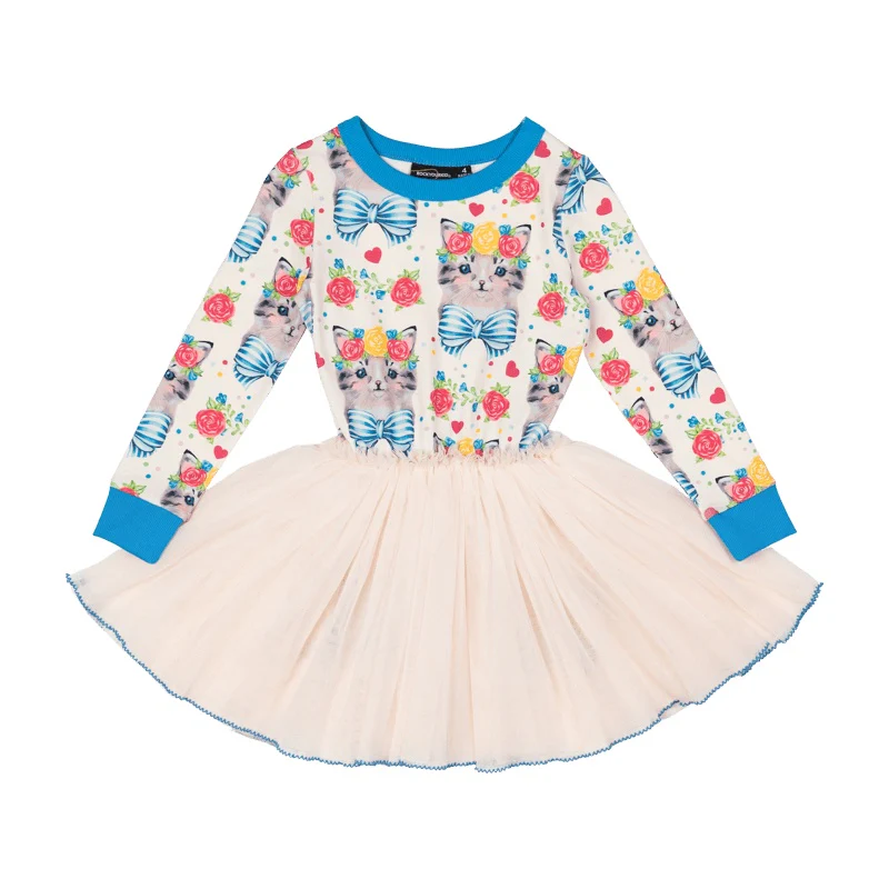 Rock Your Baby Kitty Cats Long Sleeve Circus Dress
