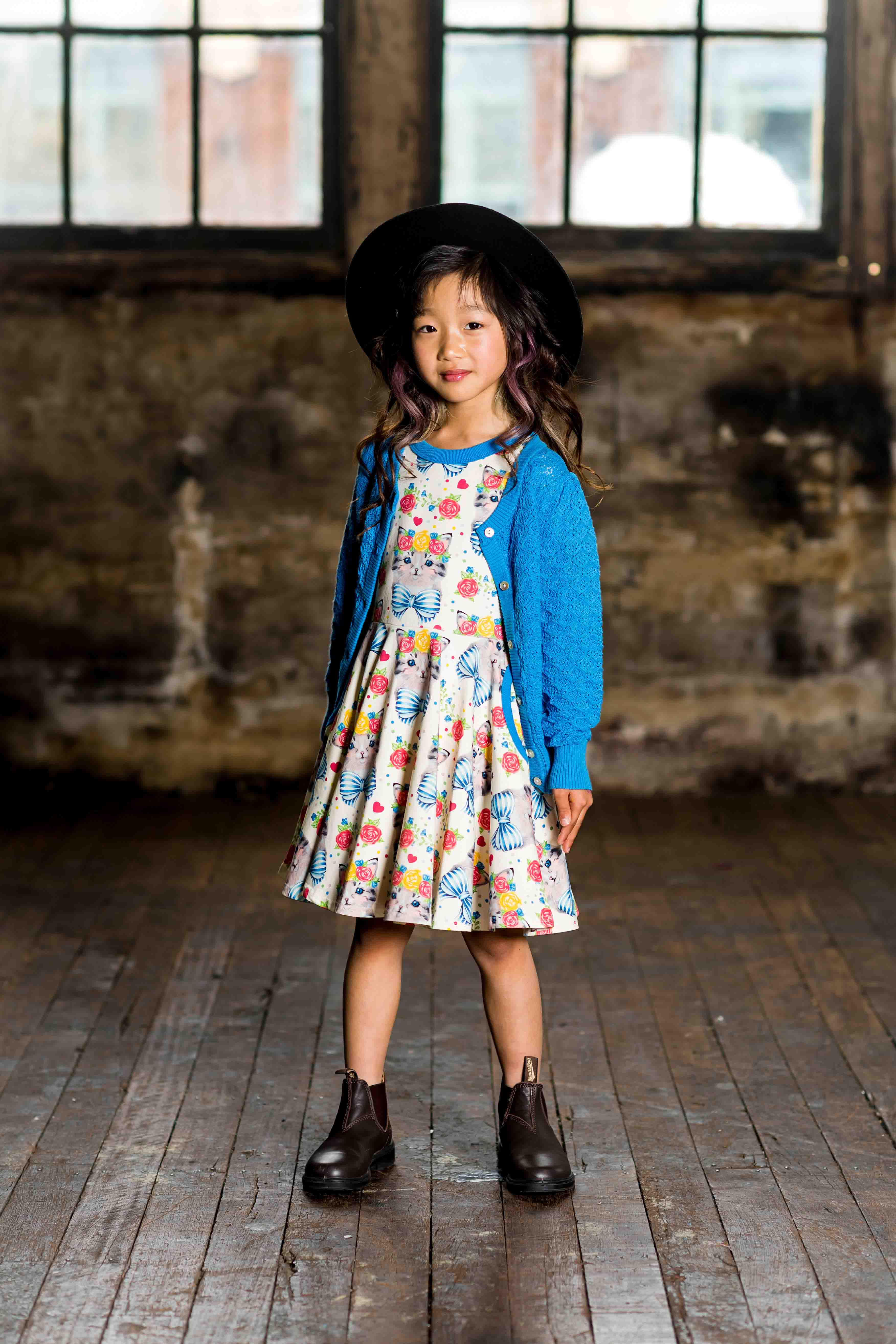 Rock Your Baby Kitty Cats Long Sleeve Waisted Dress - Image 2