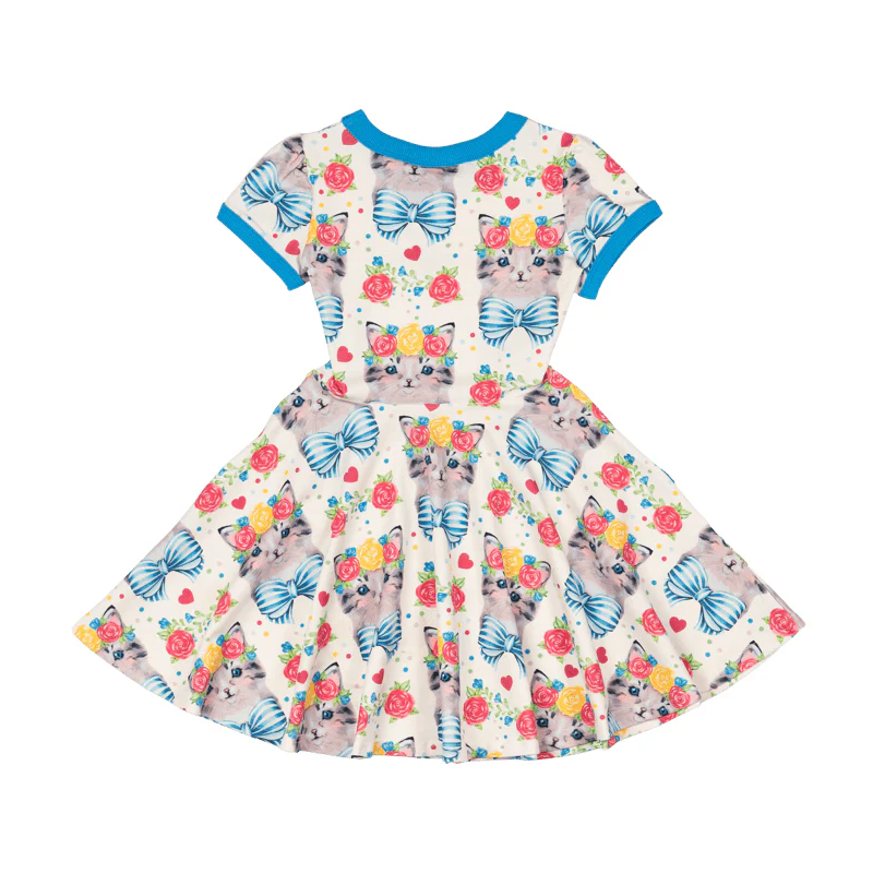 Rock Your Baby Kitty Cats Short Sleeve Ringer Waisted Dress - Image 3