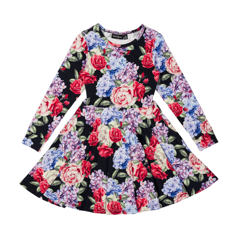 Rock Your Baby Midnight Florals Long Sleeve Waisted Dress