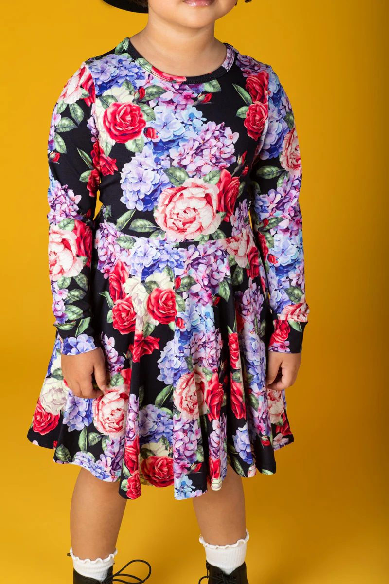 Rock Your Baby Midnight Florals Long Sleeve Waisted Dress - Image 6