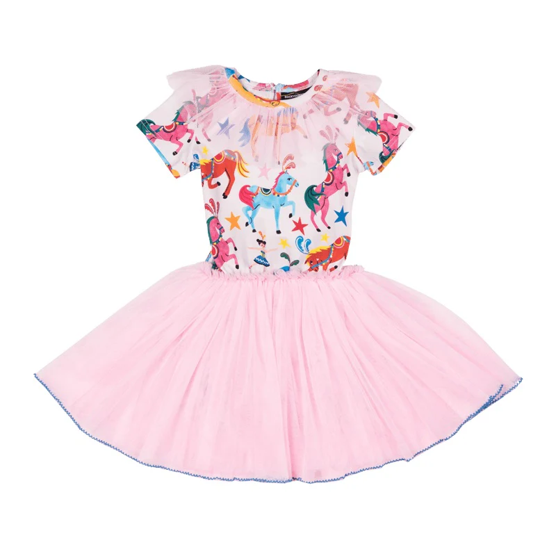 Rock Your Baby Parade Short Sleeve Neck Ruffle Circus Dress