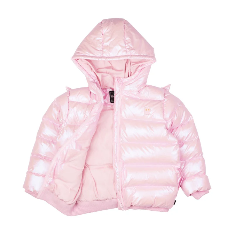 Rock Your Baby Pink Metallic Fairy Wings Hooded Padded Jacket With Lining