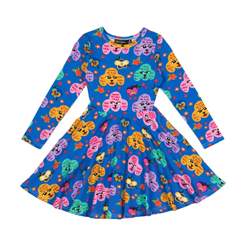 Rock Your Baby Poodles Long Sleeve Waisted Dress