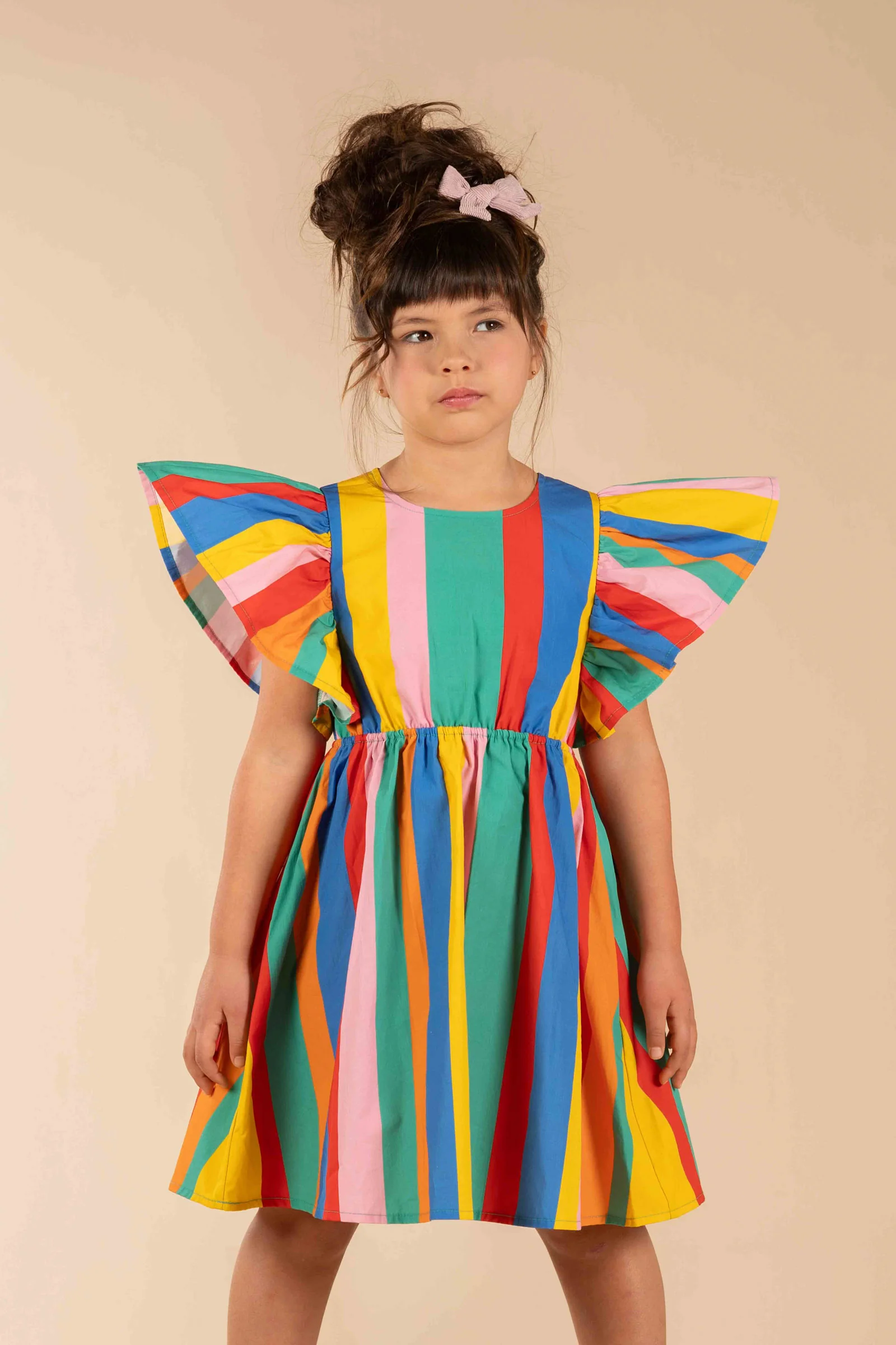 Rock Your Baby Rainbow Stripes Angel Wing Dress - Image 2