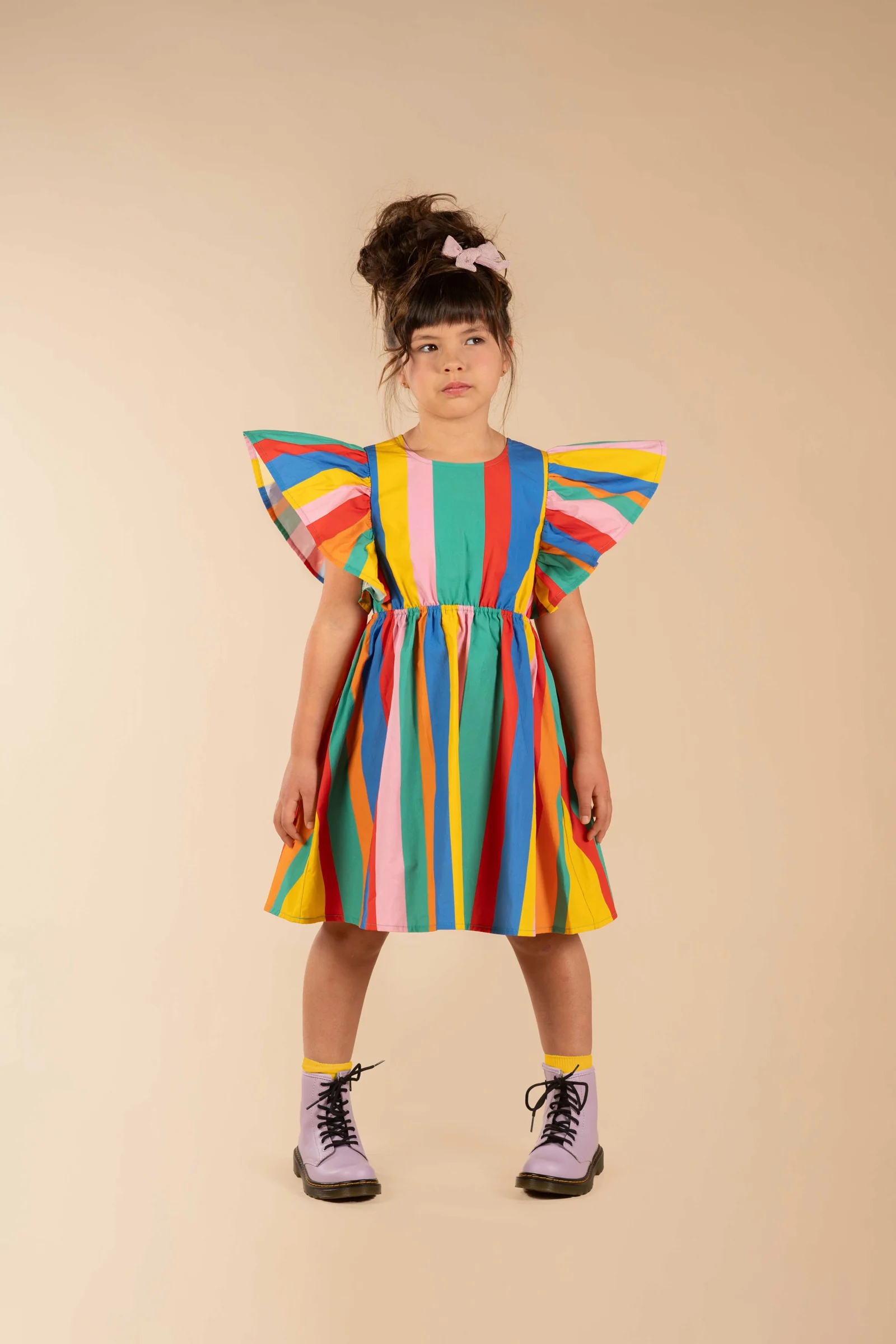 Rock Your Baby Rainbow Stripes Angel Wing Dress - Image 4