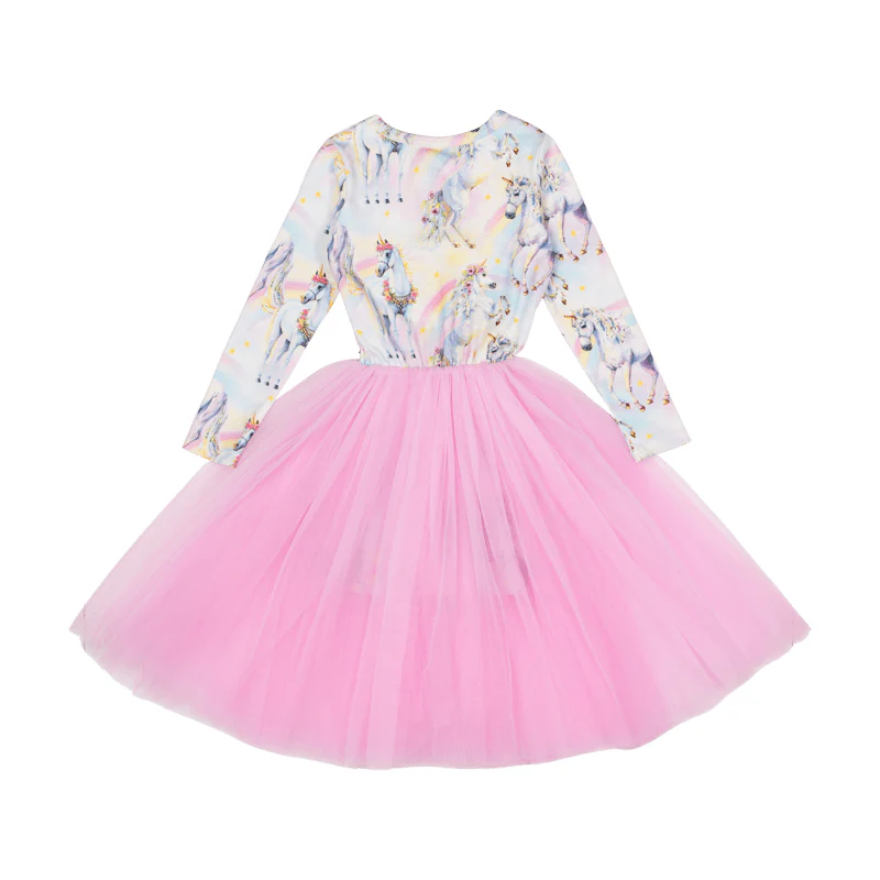 Rock Your Baby Sorbet Unicorn Long Sleeve Flounce Dress - Image 2