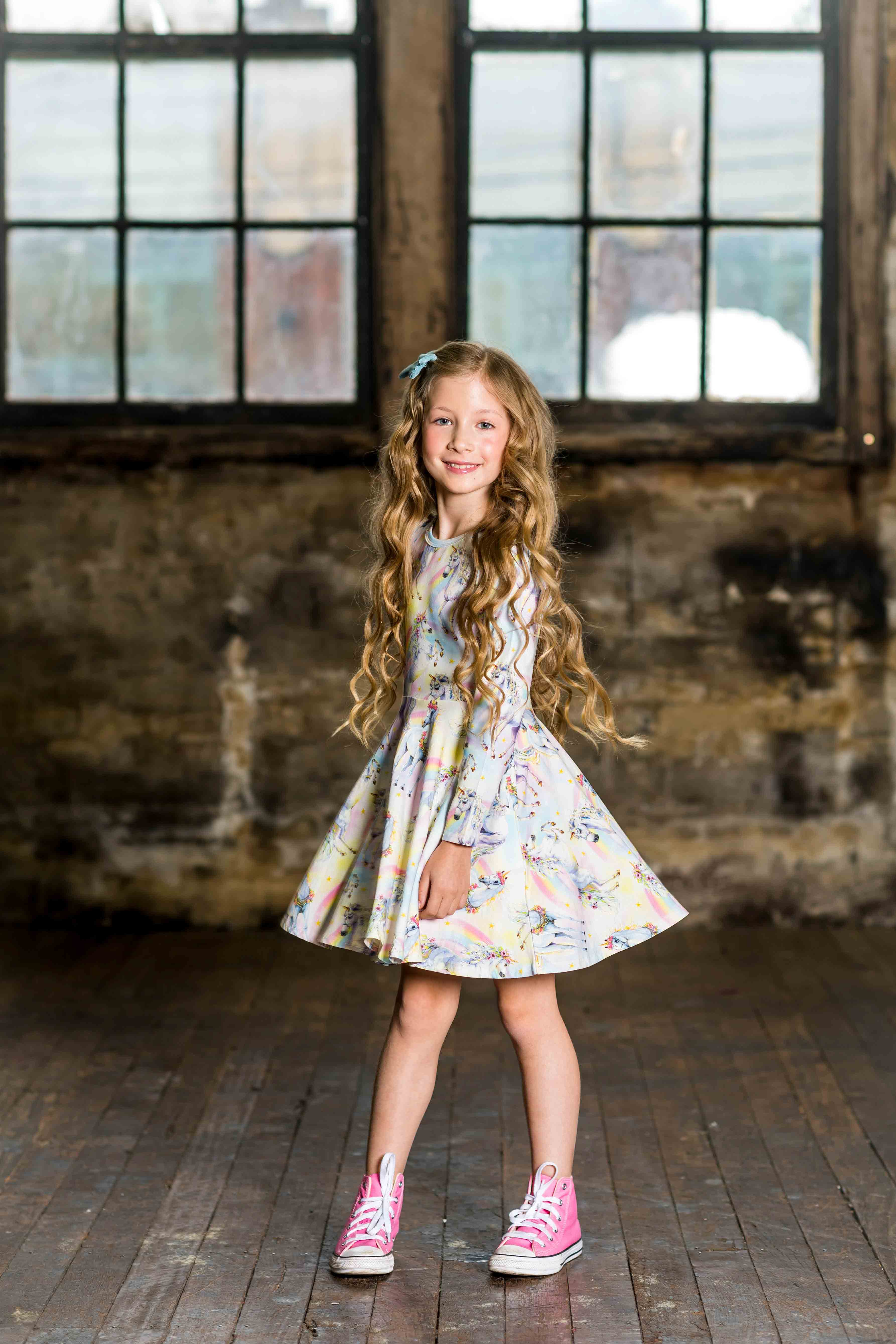 Rock Your Baby Sorbet Unicorn Long Sleeve Waisted Dress - Image 2
