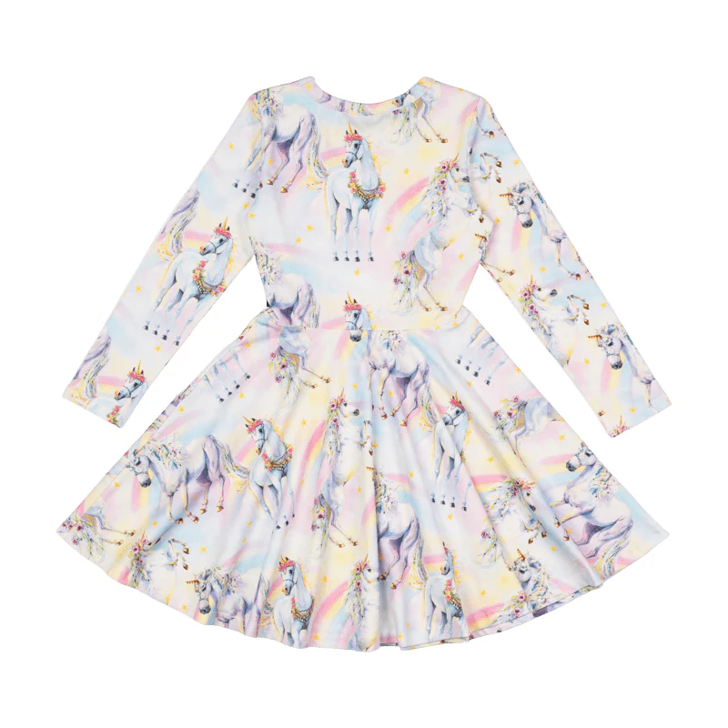 Rock Your Baby Sorbet Unicorn Long Sleeve Waisted Dress - Image 3