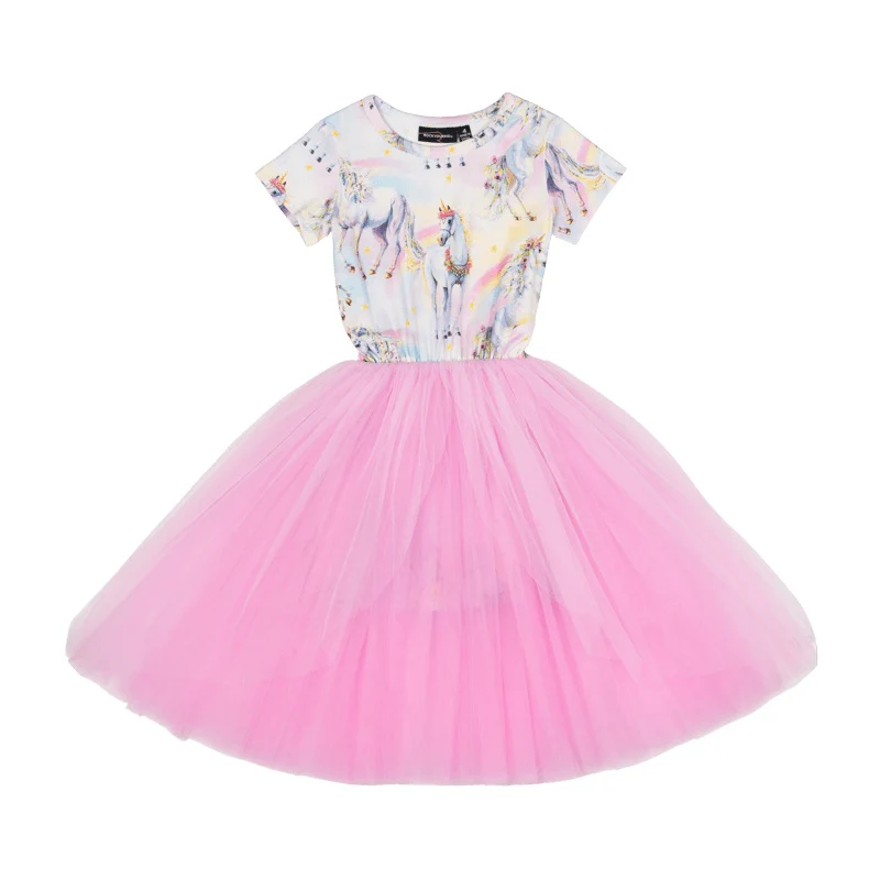 Rock Your Baby Sorbet Unicorn Short Sleeve Flounce Dress