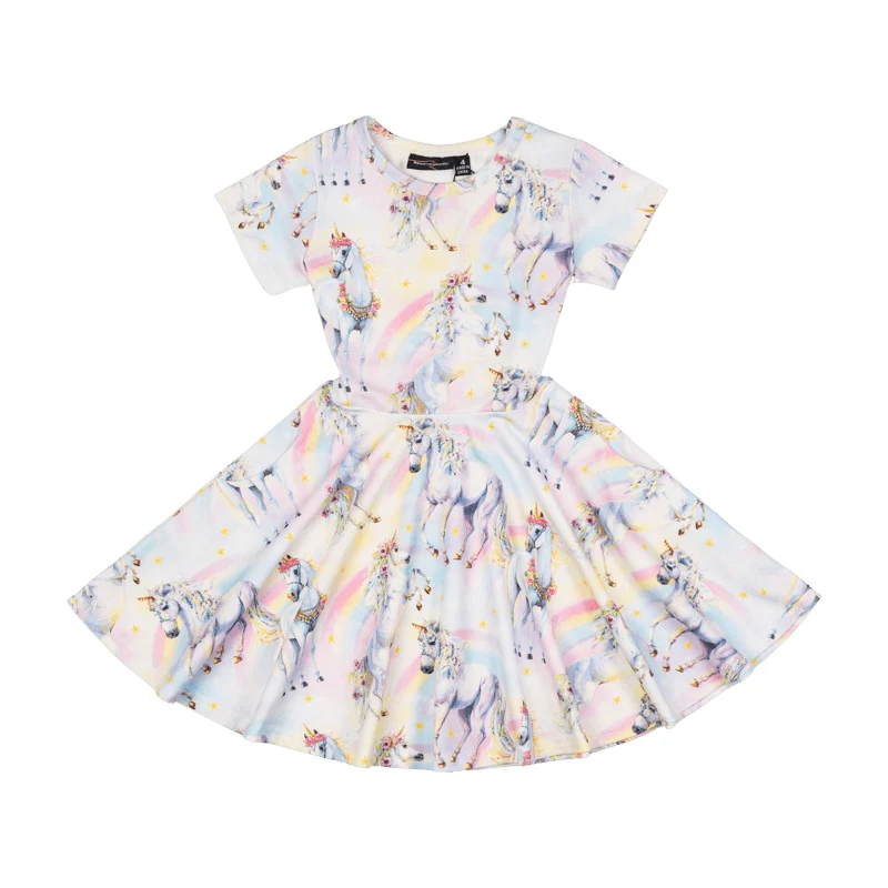 Rock Your Baby Sorbet Unicorn Short Sleeve Waisted Dress