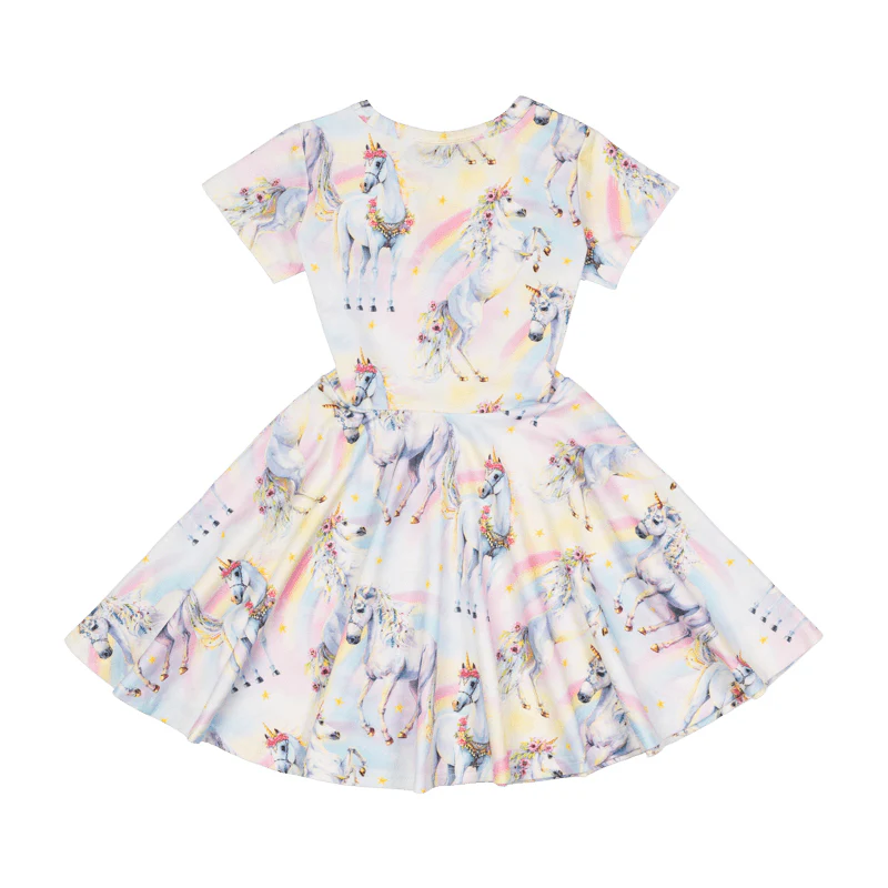 Rock Your Baby Sorbet Unicorn Short Sleeve Waisted Dress - Image 3