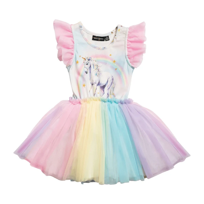 Rock Your Baby Sorbet Unicorn Singlet Circus Dress With Shoulder Frills