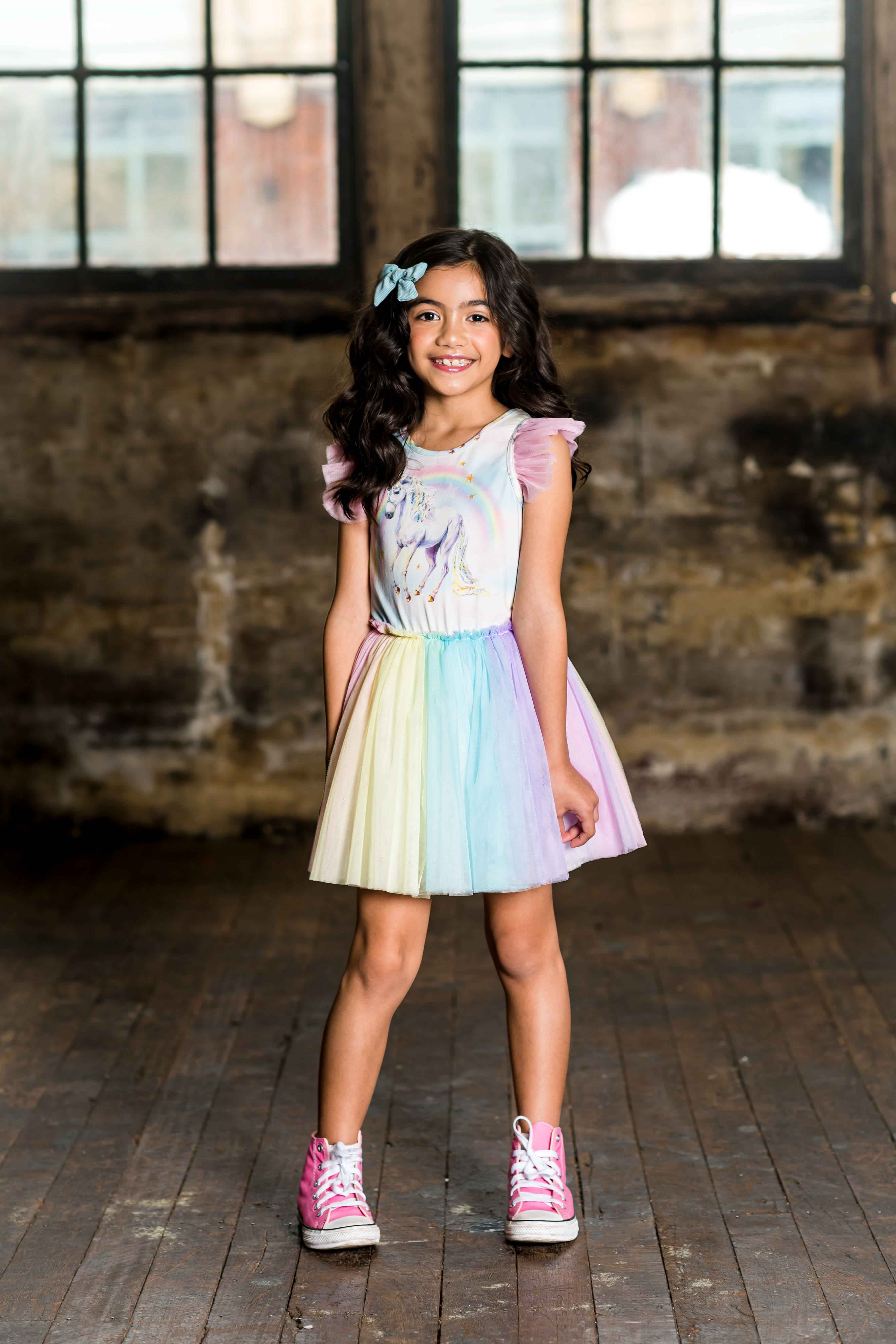 Rock Your Baby Sorbet Unicorn Singlet Circus Dress With Shoulder Frills - Image 2