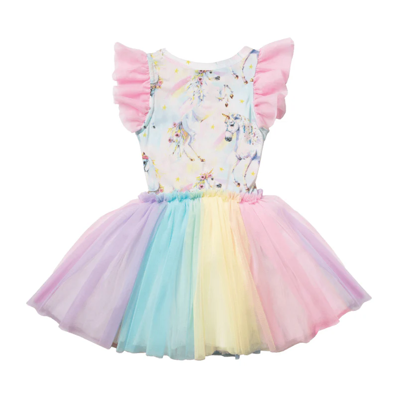 Rock Your Baby Sorbet Unicorn Singlet Circus Dress With Shoulder Frills - Image 3
