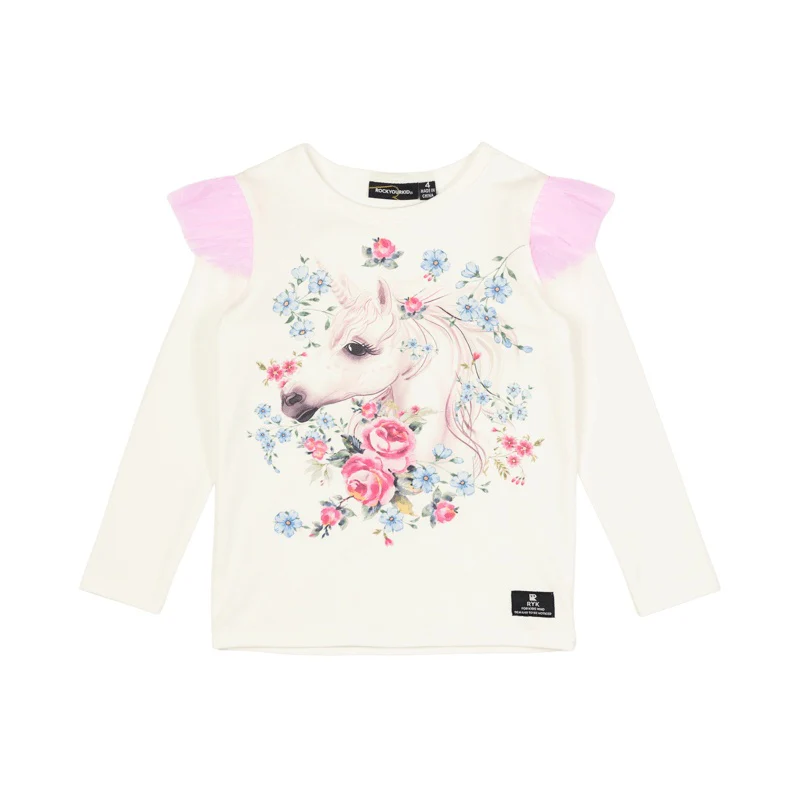 Rock Your Baby Unicorn Lullaby Long Sleeve T-Shirt With Shoulder Frills