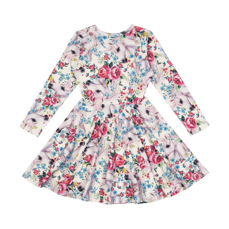 Rock Your Baby Unicorn Lullaby Long Sleeve Waisted Dress - Image 2