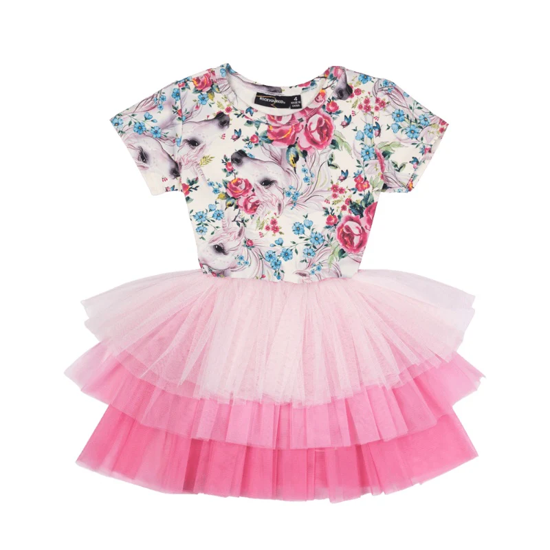 Rock Your Baby Unicorn Lullaby Short Sleeve Tiered Circus Dress