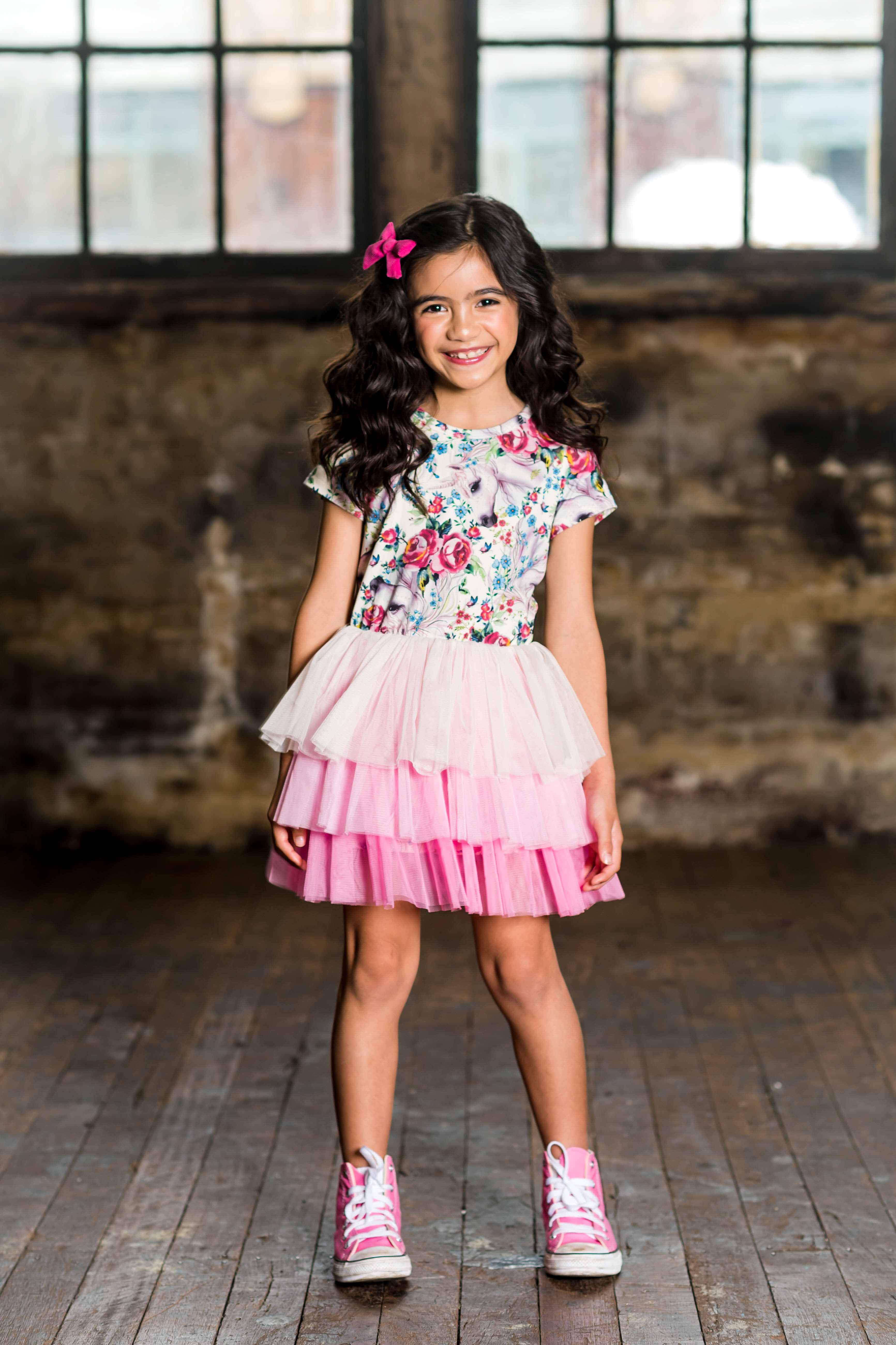 Rock Your Baby Unicorn Lullaby Short Sleeve Tiered Circus Dress - Image 2