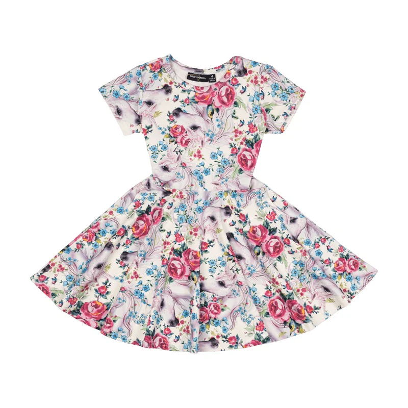 Rock Your Baby Unicorn Lullaby Short Sleeve Waisted Dress