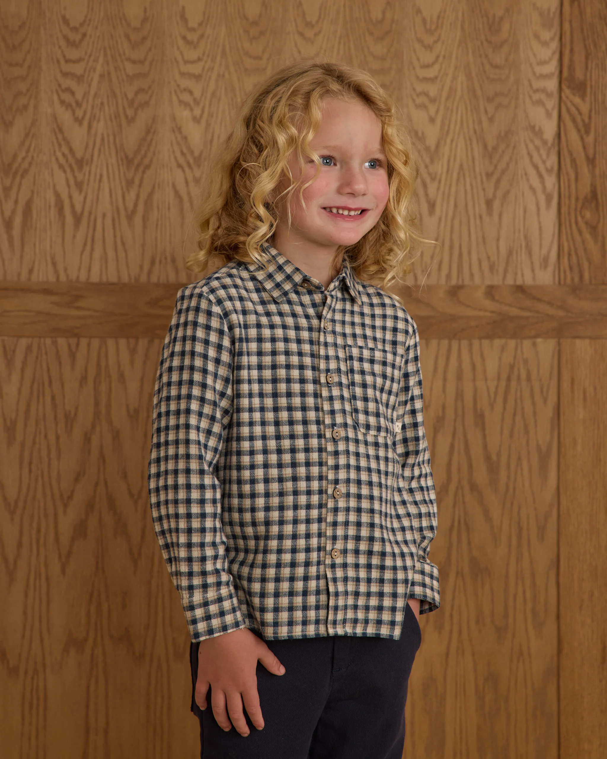 Collared Long Sleeve Shirt - Navy Check - Image 2