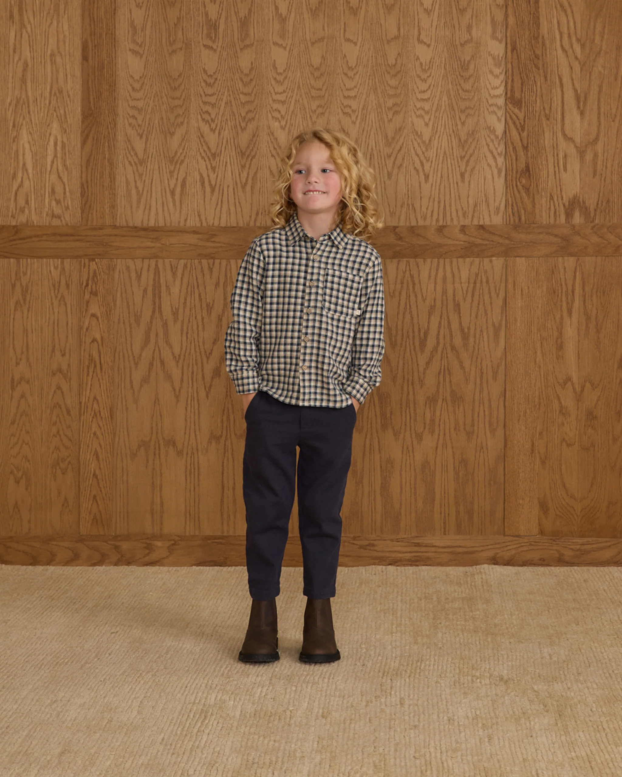 Collared Long Sleeve Shirt - Navy Check - Image 5