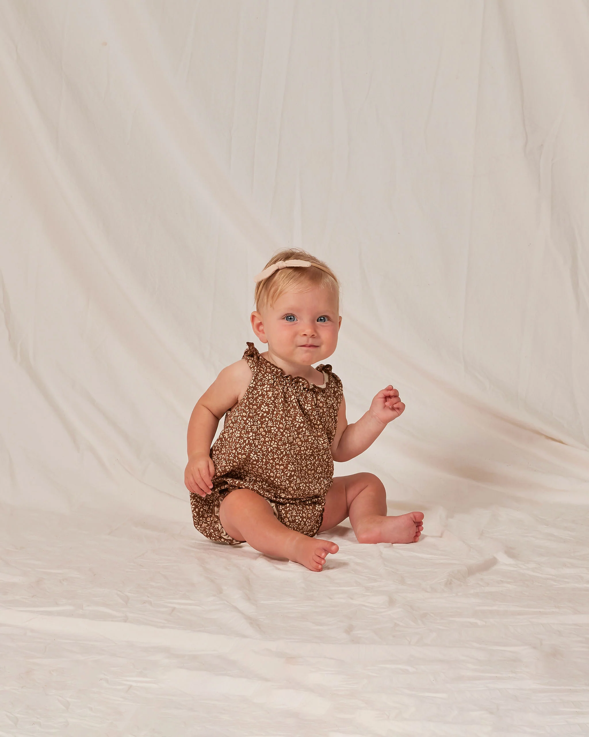 Rylee + Cru Shoulder Tie Bubble Onesie - Chocolate Floral - Image 2