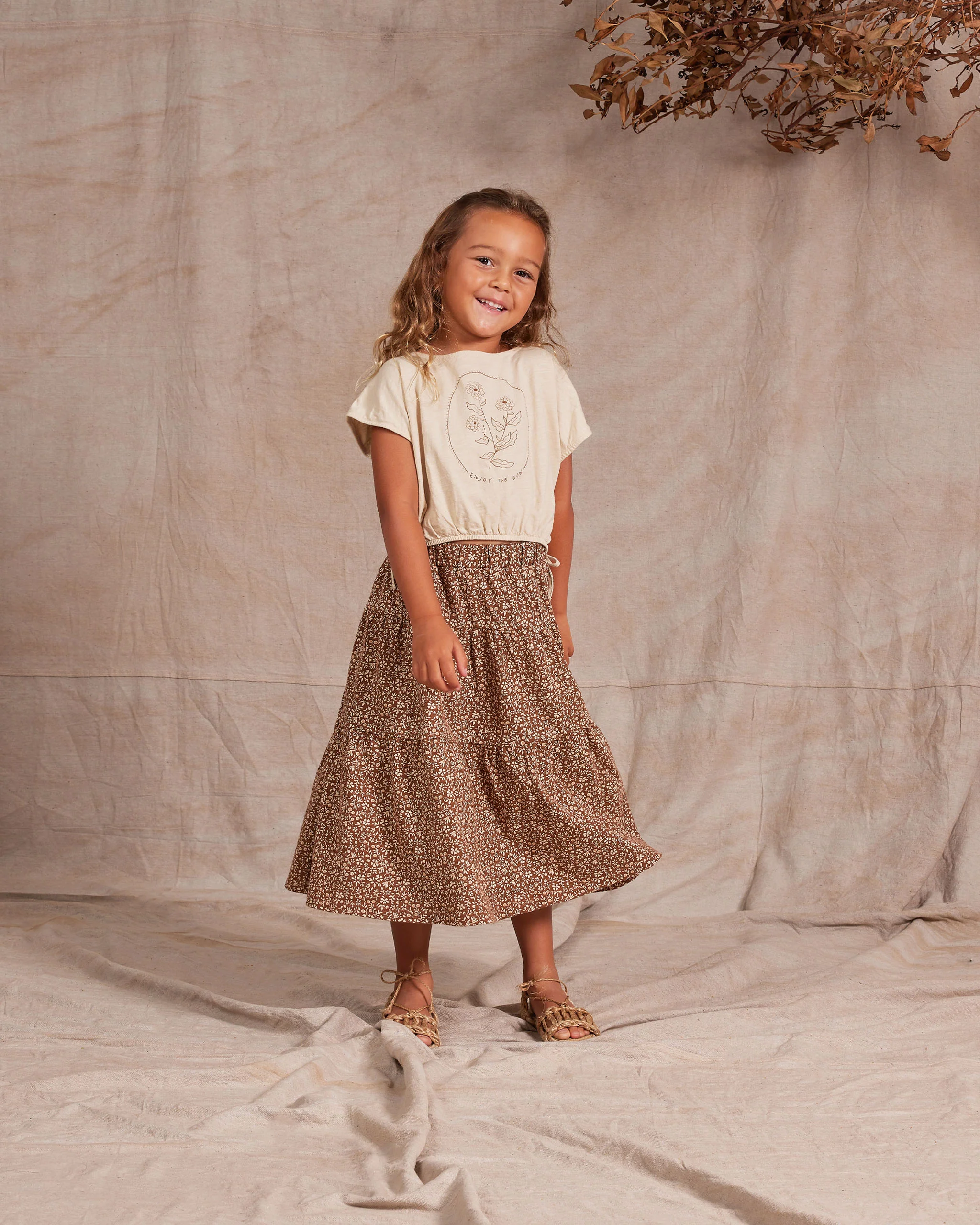 Rylee + Cru Tiered Midi Skirt - Chocolate Floral - Image 2