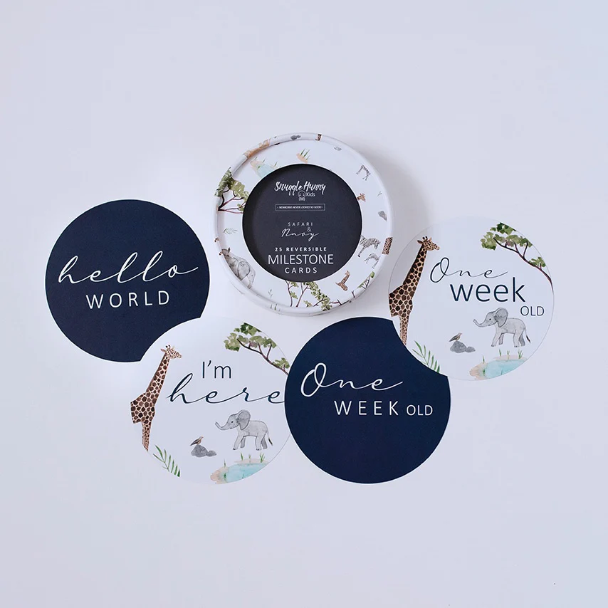 Snuggle Hunny Reversible Milestone Cards - Safari & Navy