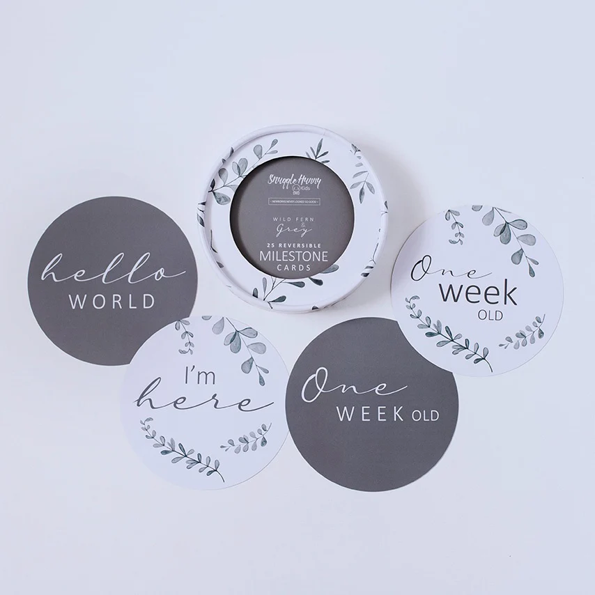 Snuggle Hunny Reversible Milestone Cards - Wild Fern & Grey
