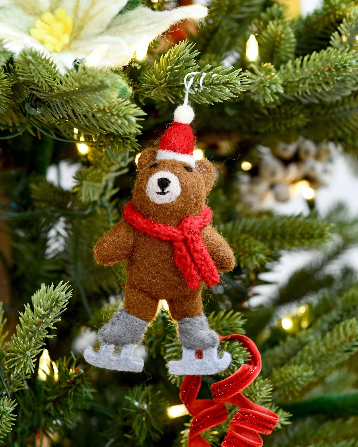 Felt Brown Bear with Ice Skates Ornament - Image 2