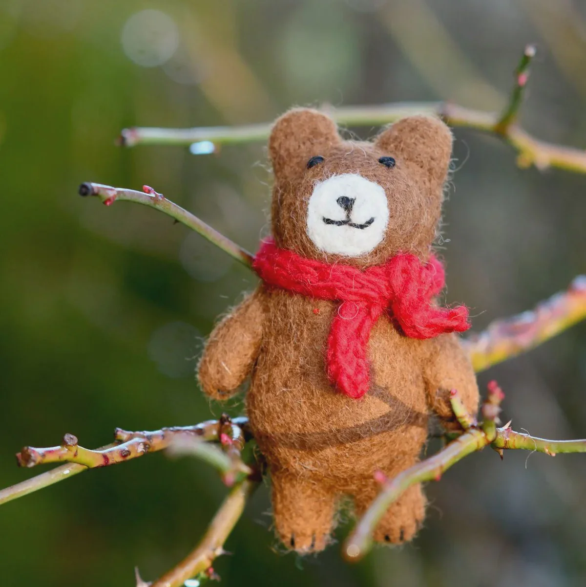 Felt Brown Bear with Red Scarf Toy